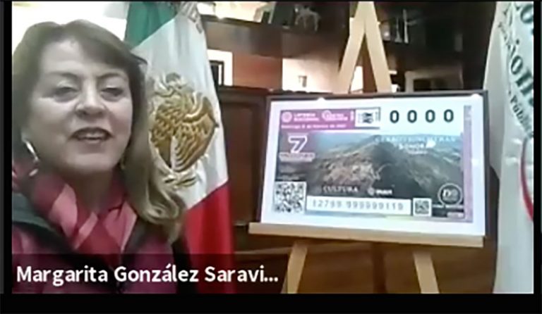 Lanza Lotería Nacional boleto con imagen del cerro de Trincheras, Sonora