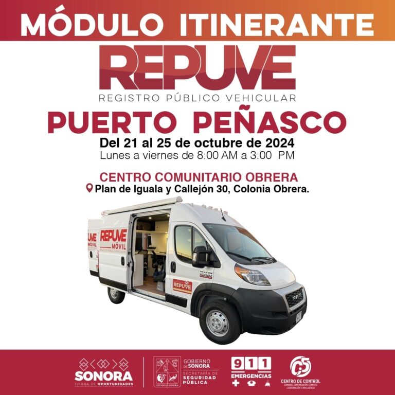 Anuncia Gobierno de Sonora recorrido de módulo itinerante de Repuve por municipios