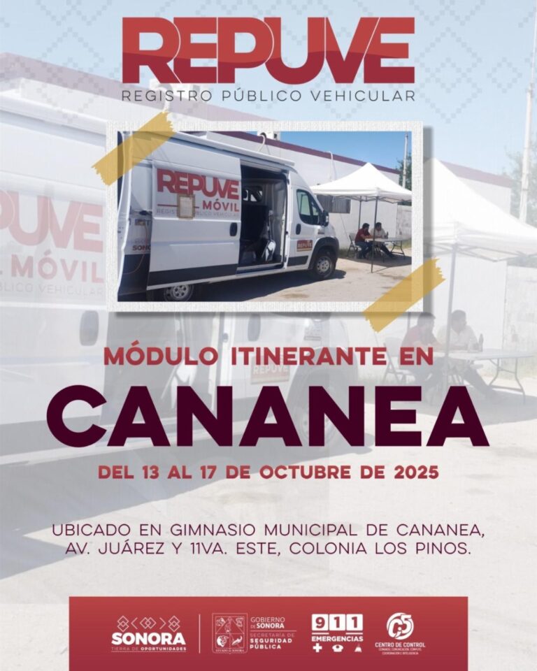Anuncia Gobierno de Sonora traslado de unidad itinerante de Repuve a Cananea